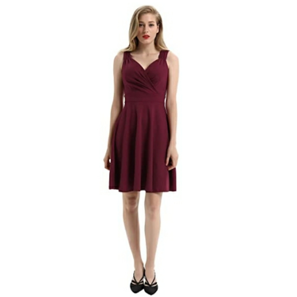 Women's 50s 60s Vintage Sleeveless V-Neck Dress - Picture 5 of 6
